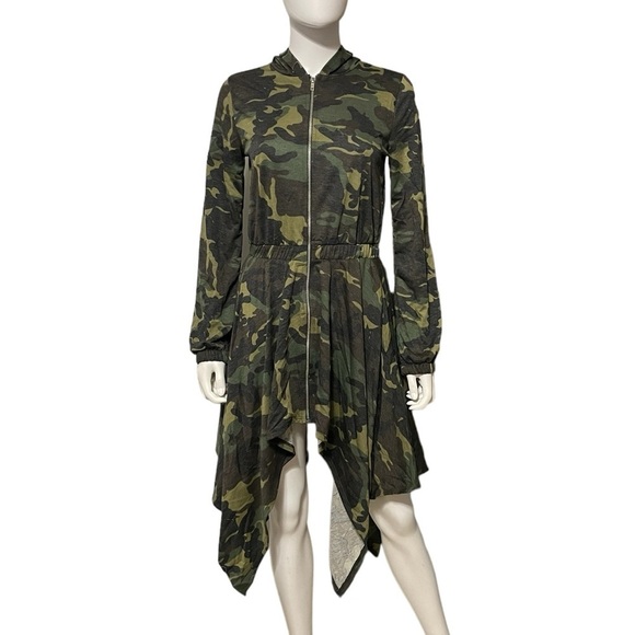 Long Sleeve Camouflage Hoodie asymmetrical Full Zip Jacket Dress
New - Picture 9 of 14